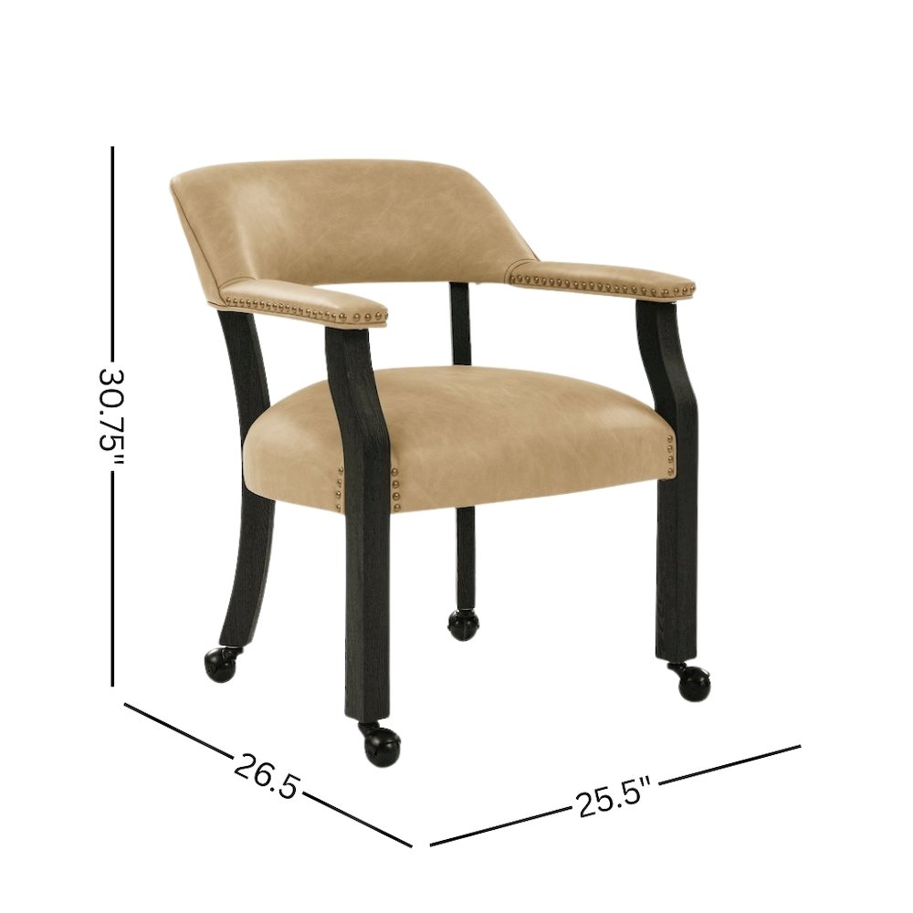 Sand Colored Captains Armchair with Rolling Casters. Picture 5