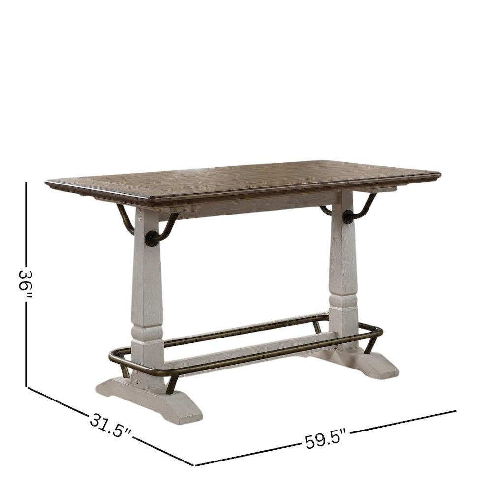 Ivory and Honey Oak 59.5" Counter Height Table for 6 with Double Pedestal Base. Picture 6