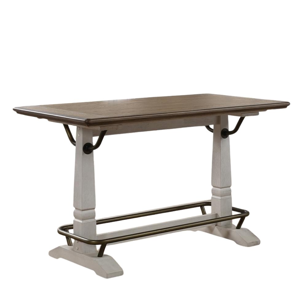 Ivory and Honey Oak 59.5" Counter Height Table for 6 with Double Pedestal Base. Picture 1