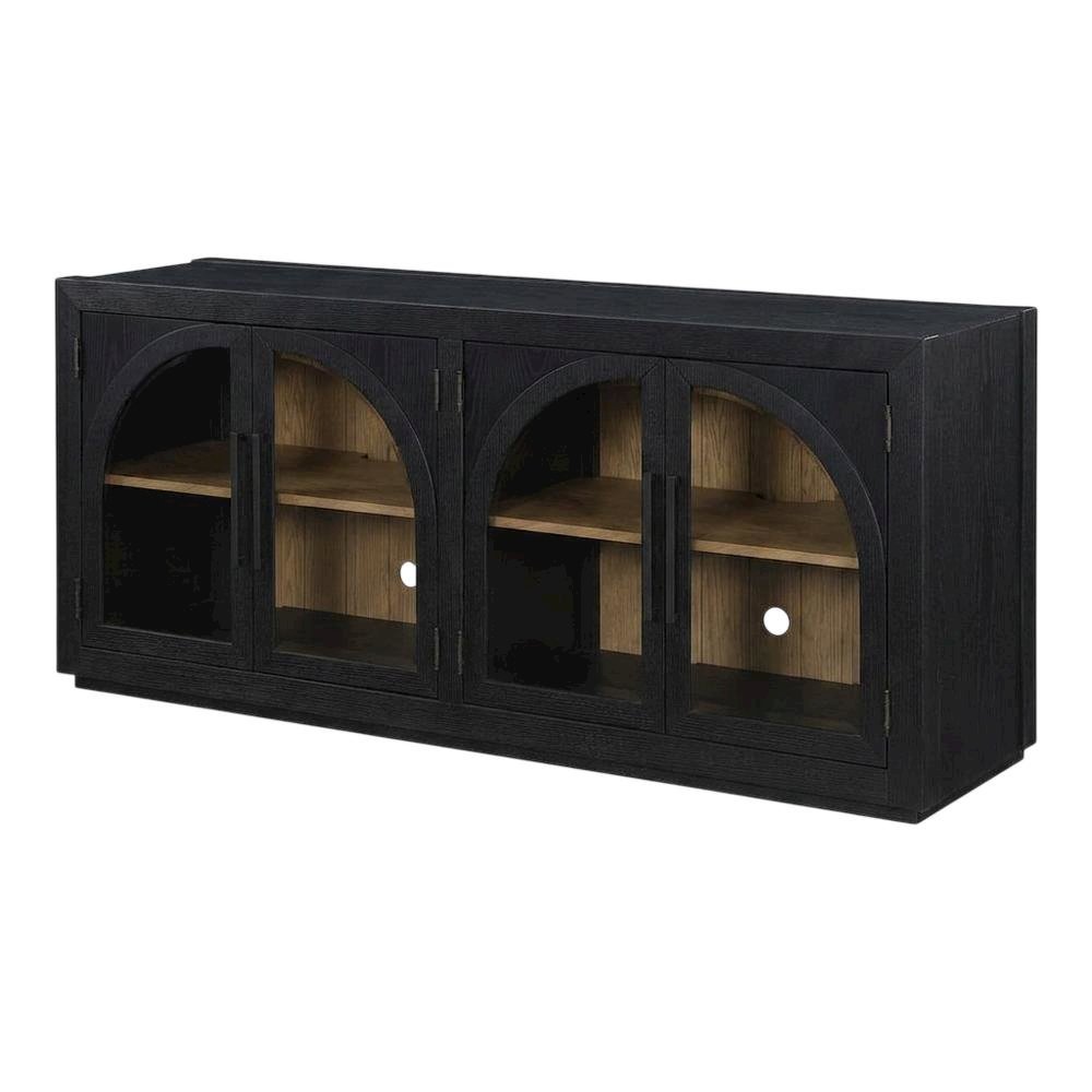 MDF and Rubberwood Buffet Cabinet with Cathedral Doors for Dining Room, Black. Picture 5