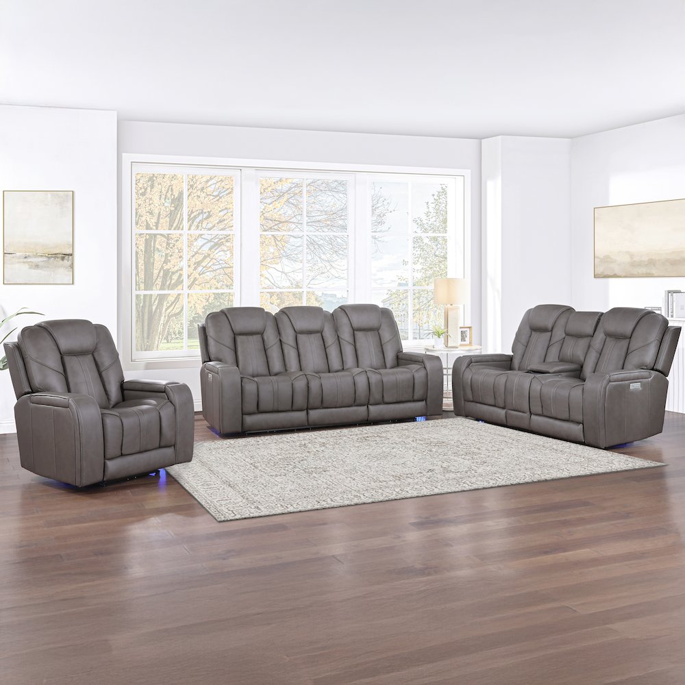 Daniel Triple Power Leather Theater Sofa. Picture 7