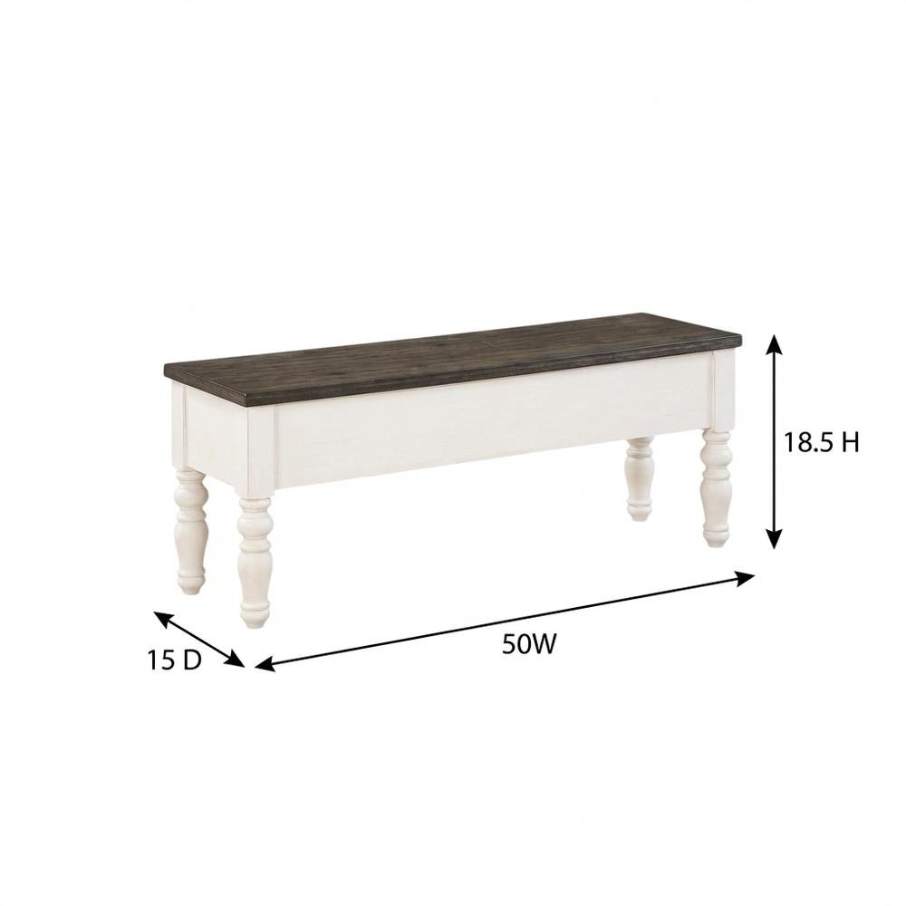 Two Tone Storage Bench with Ivory and Dark Oak Finish, Durable Main Seat. Picture 6