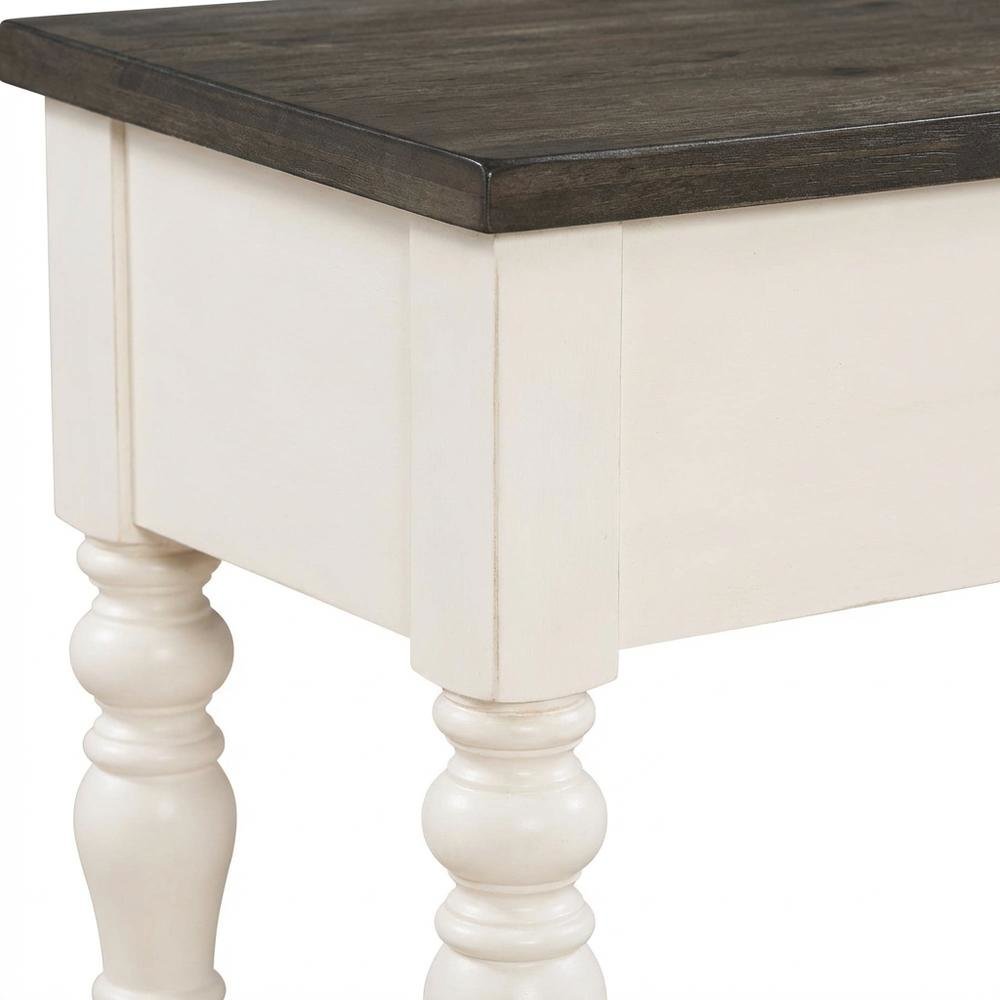 Two Tone Storage Bench with Ivory and Dark Oak Finish, Durable Main Seat. Picture 4