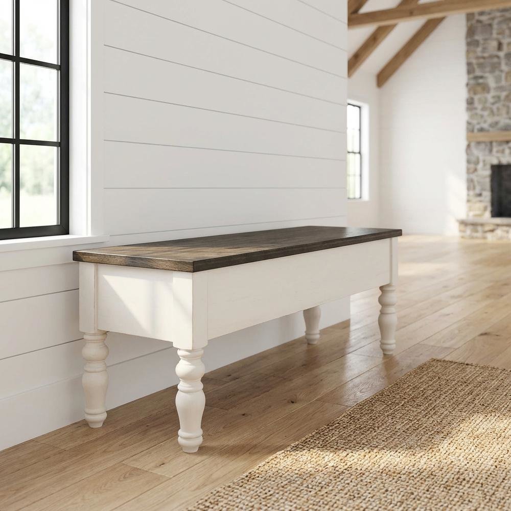 Two Tone Storage Bench with Ivory and Dark Oak Finish, Durable Main Seat. Picture 7