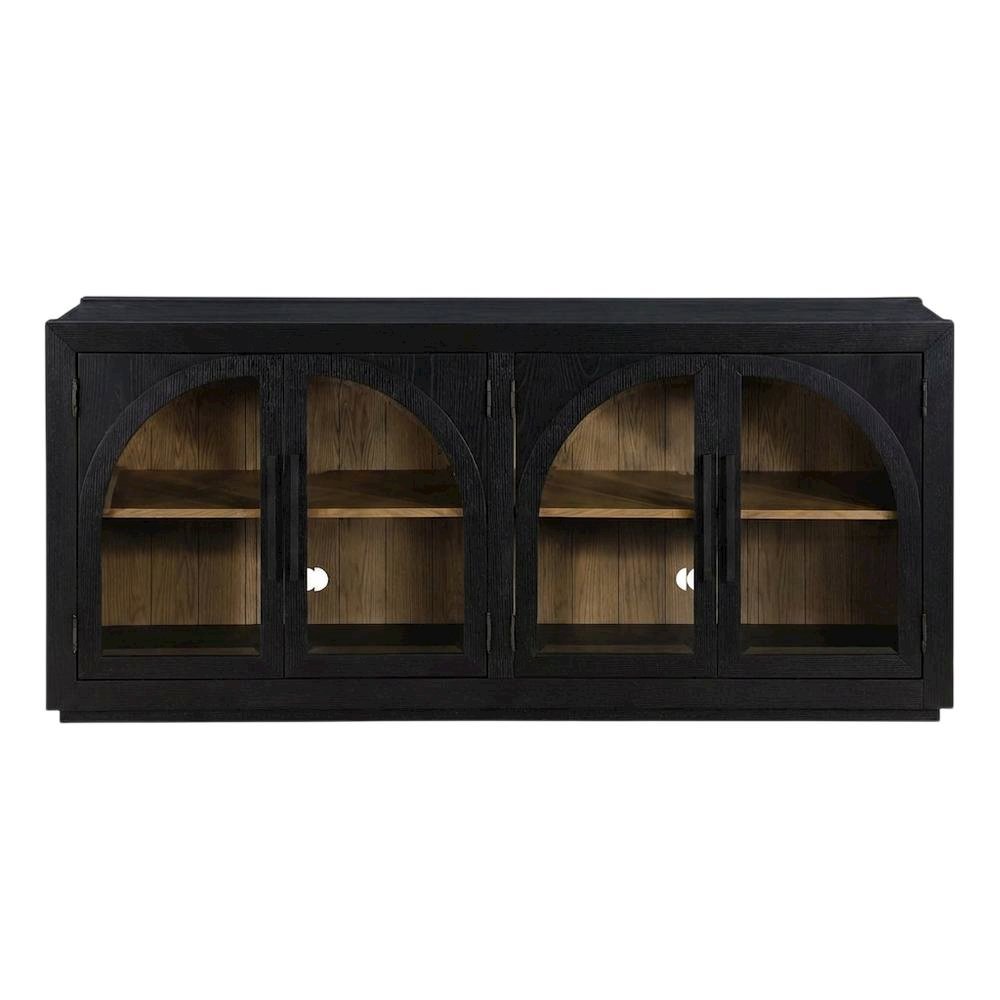MDF and Rubberwood Buffet Cabinet with Cathedral Doors for Dining Room, Black. Picture 6
