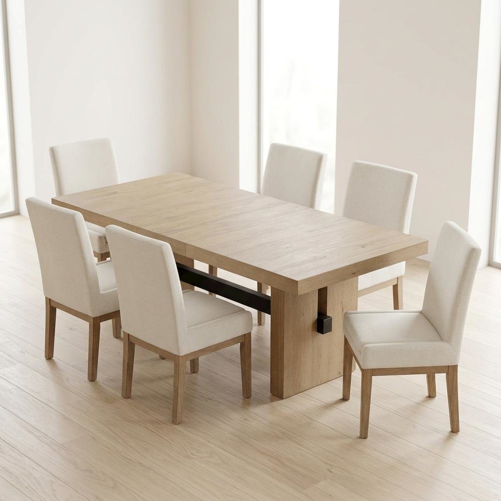 Extendable Dining Table Set for 6 with Upholstered Parsons Chairs. Picture 4