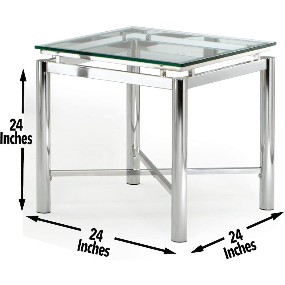 Contemporary End Table, Tempered Glass Top, Chrome Base, 24 Inch. Picture 4