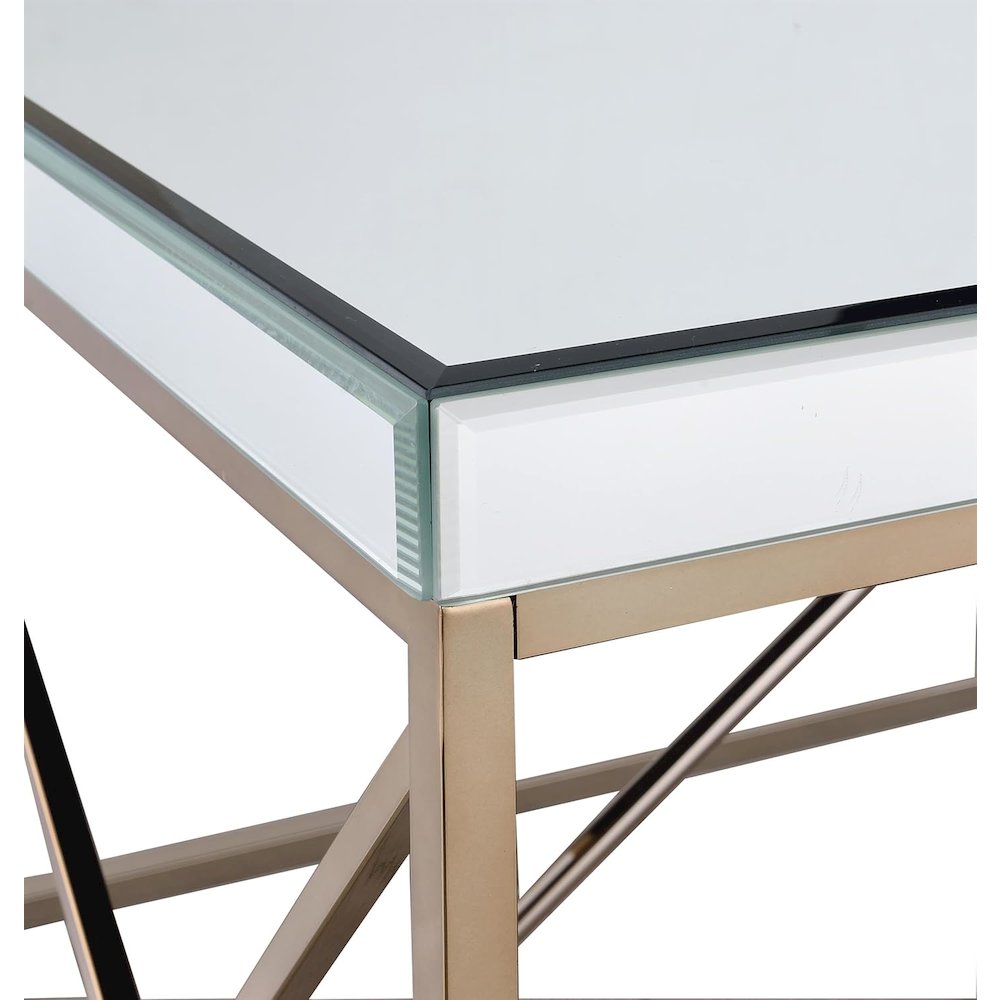 Mirrored End Table, Mosaic Metal, Copper Chrome Base, White. Picture 4