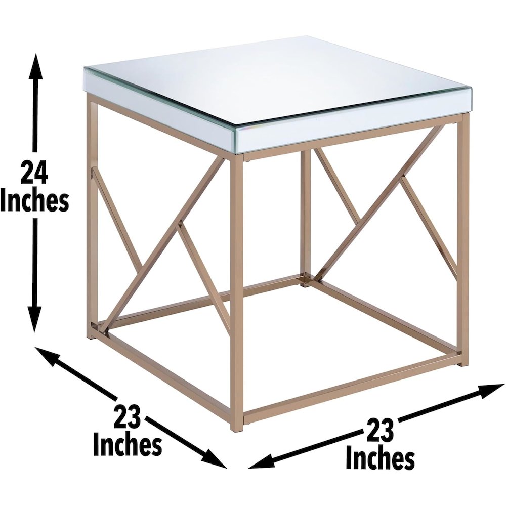 Mirrored End Table, Mosaic Metal, Copper Chrome Base, White. Picture 5