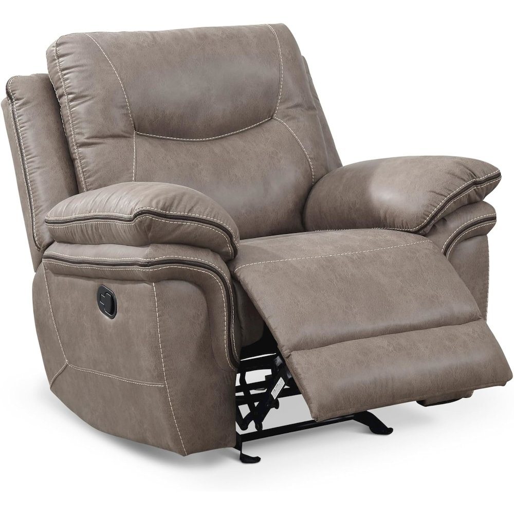 Breathable Padded Recliner, Pillowtop Arms, Sand Faux Leather. Picture 1