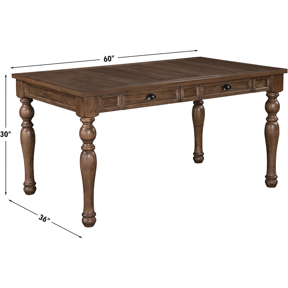 Dining Table, 4 Soft-Close Drawers, Wire-Brushed Finish, Brown. Picture 8