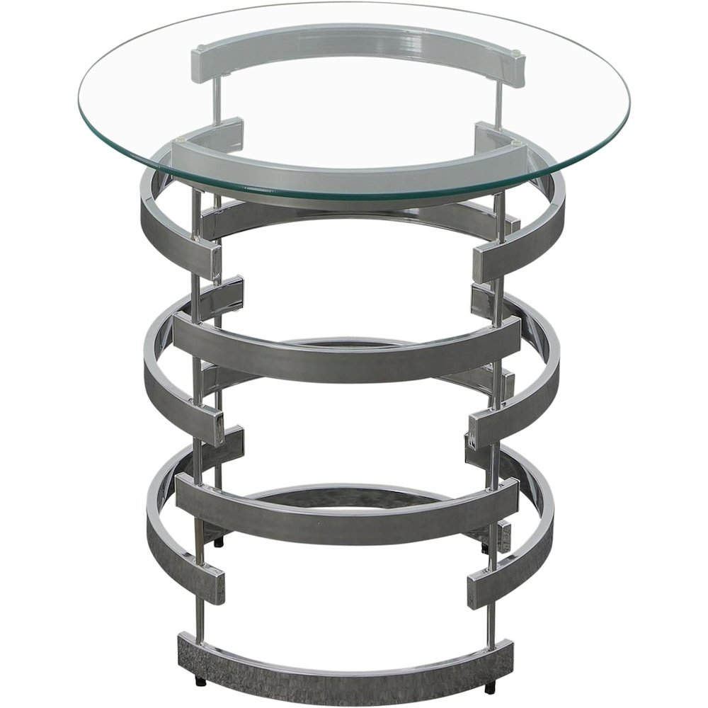 Contemporary End Table, Round Glass Top, Chrome Base, Gray. Picture 4