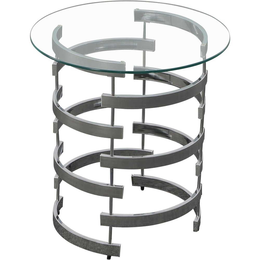Contemporary End Table, Round Glass Top, Chrome Base, Gray. Picture 5