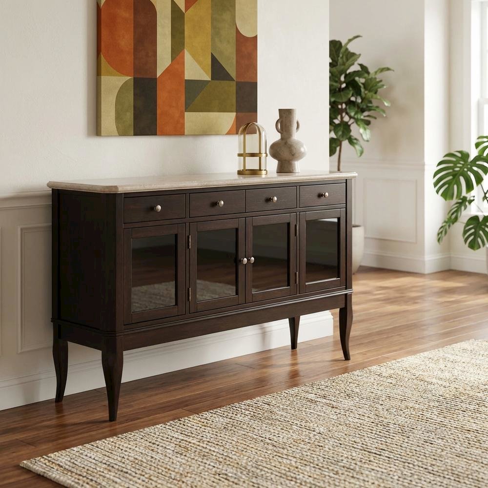 Merlot Cherry Finish Sideboard with Spacious Storage and Elegant Design. Picture 7