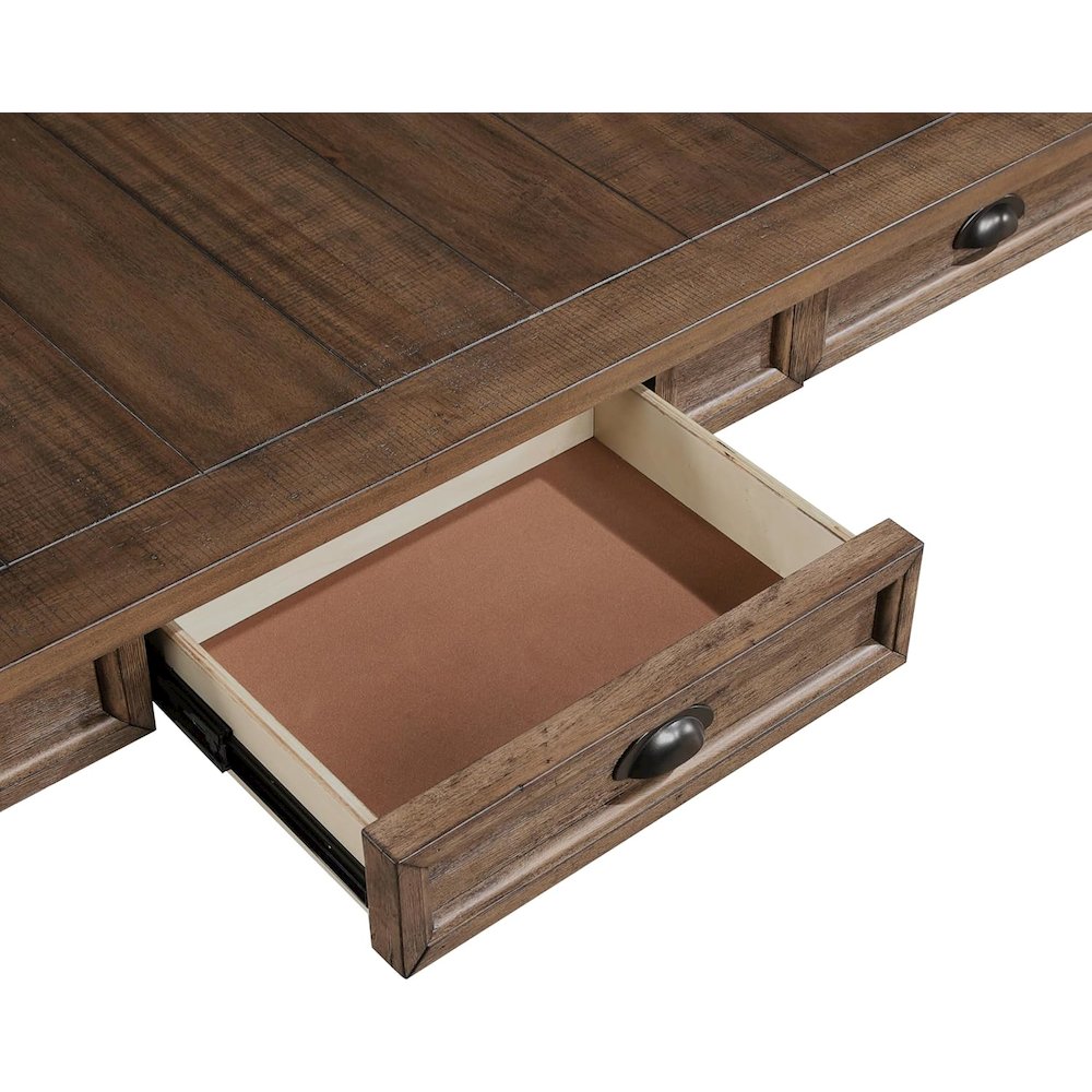 Dining Table, 4 Soft-Close Drawers, Wire-Brushed Finish, Brown. Picture 7