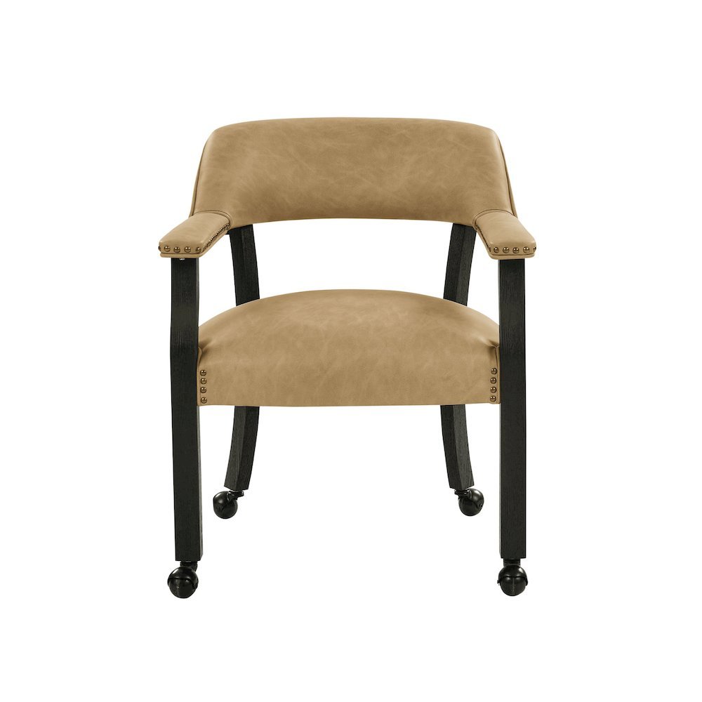 Sand Colored Captains Armchair with Rolling Casters. Picture 4