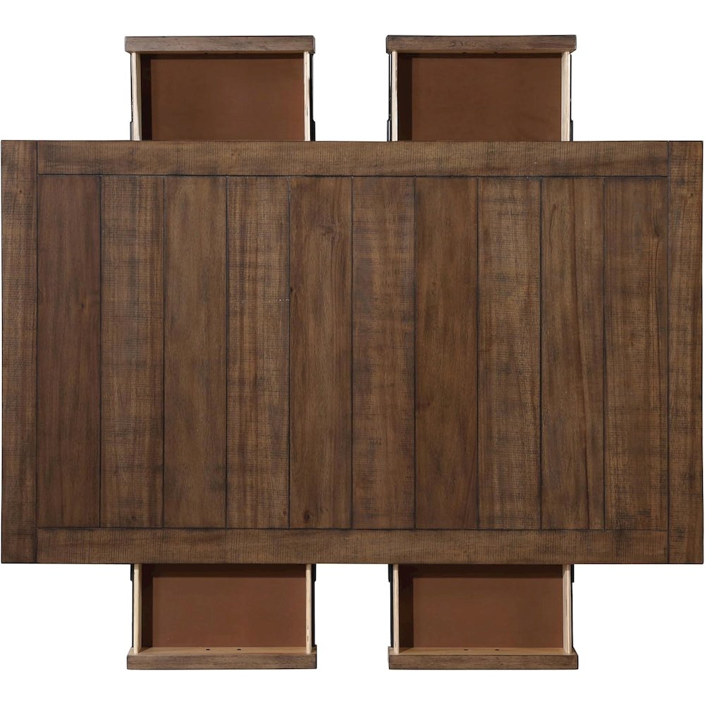 Dining Table, 4 Soft-Close Drawers, Wire-Brushed Finish, Brown. Picture 6