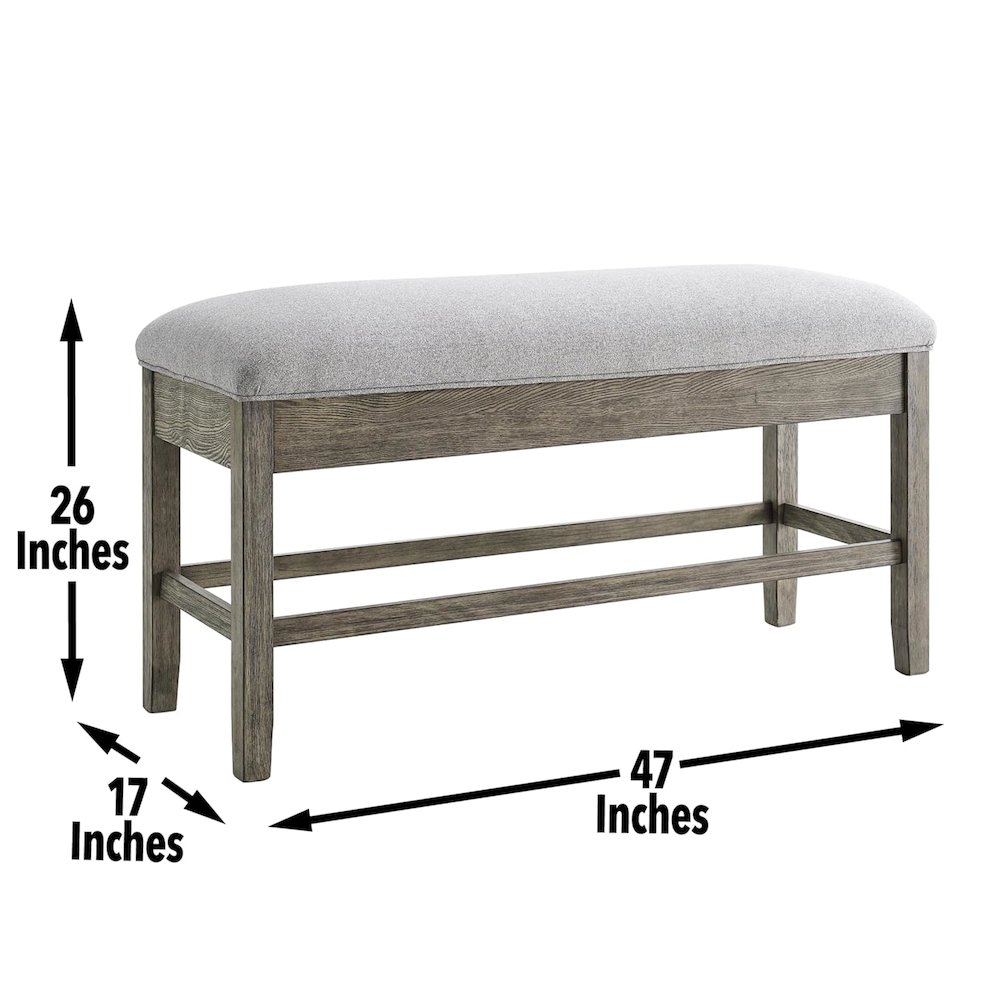 Storage Counter Bench, Thick Cushion, Gray Fabric, Refined Rustic Style. Picture 7