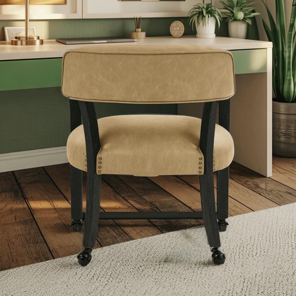 Sand Colored Captains Armchair with Rolling Casters. Picture 8