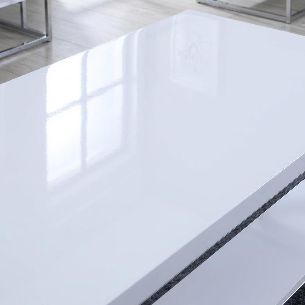 White Finish Cocktail Table with Chrome Legs and Modern Design. Picture 2