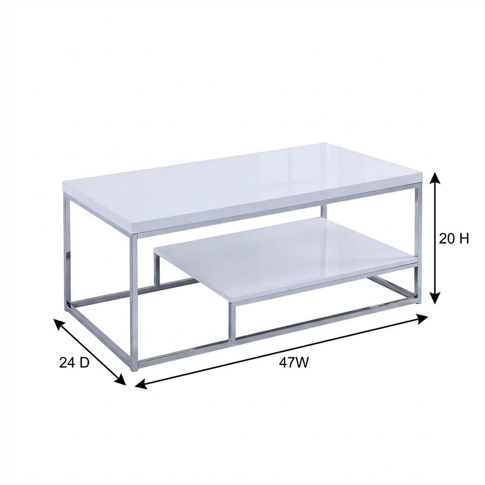 White Finish Cocktail Table with Chrome Legs and Modern Design. Picture 3