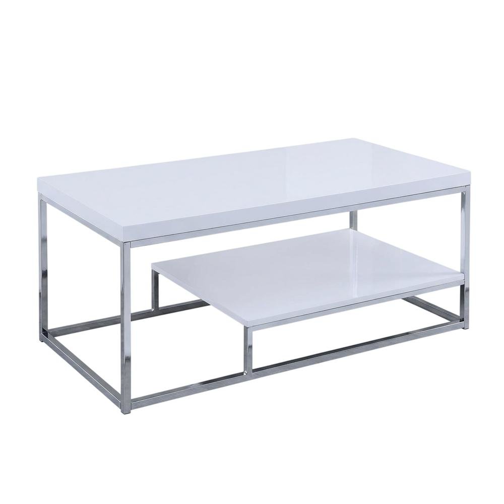 White Finish Cocktail Table with Chrome Legs and Modern Design. Picture 4