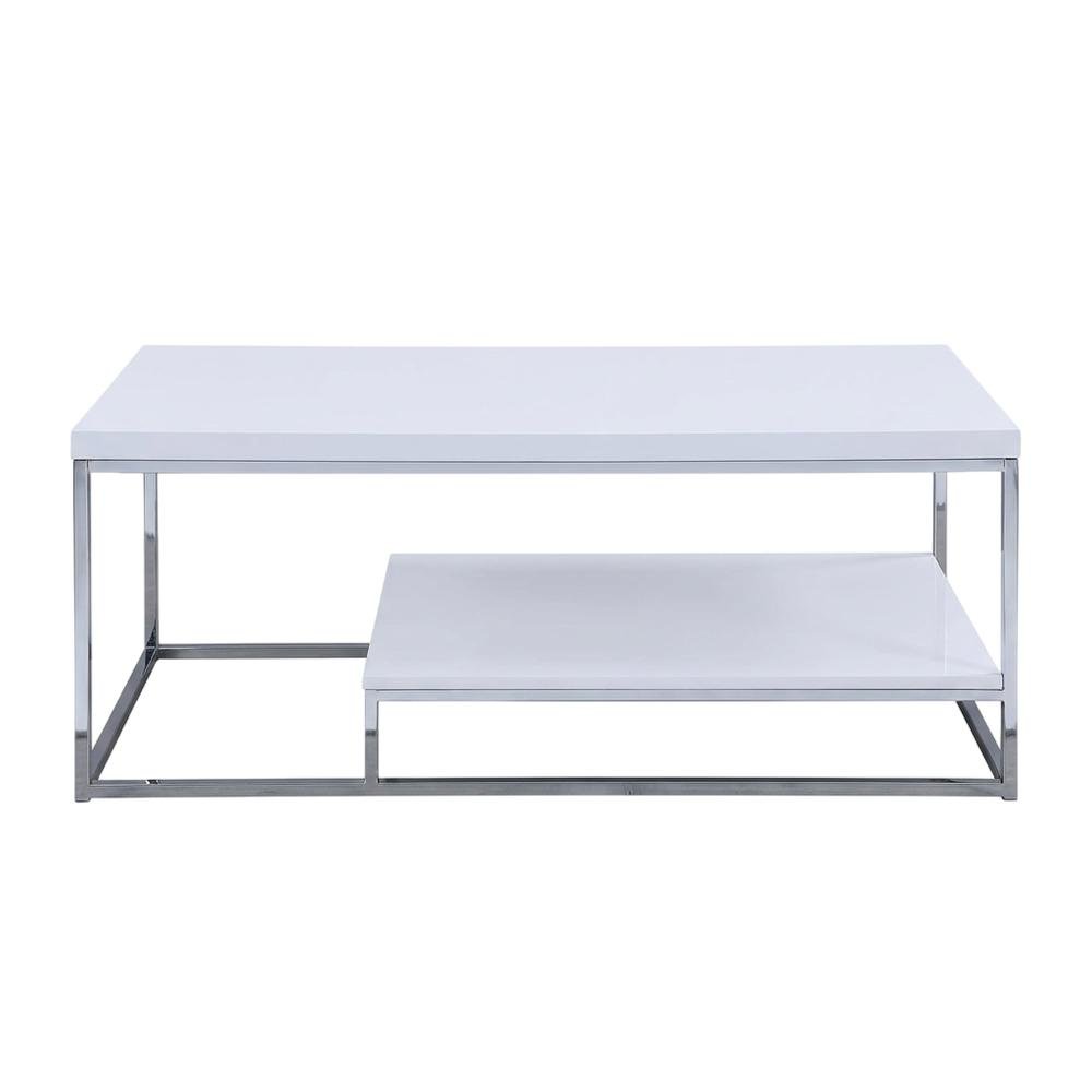 White Finish Cocktail Table with Chrome Legs and Modern Design. Picture 5