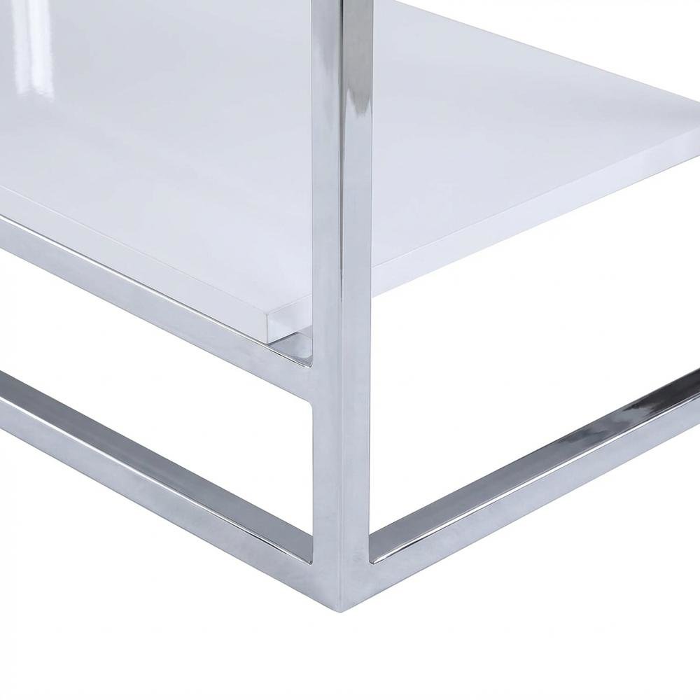 White Finish Cocktail Table with Chrome Legs and Modern Design. Picture 6