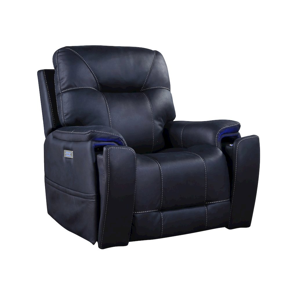 Ocean Blue Power Recliner with HR Foam, Steel Frame, and Plush Fabric. Picture 1