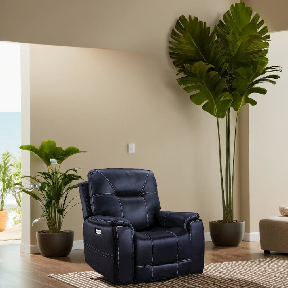 Ocean Blue Power Recliner with HR Foam, Steel Frame, and Plush Fabric. Picture 4