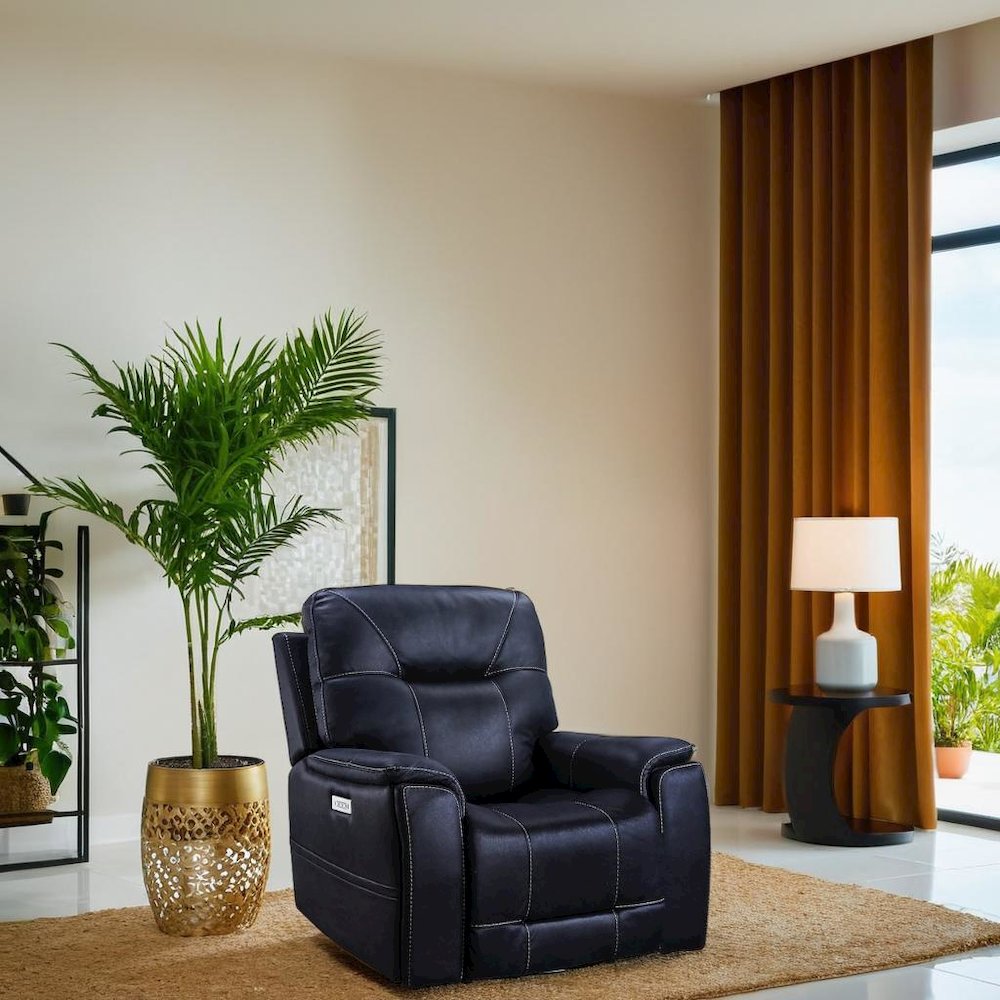 Ocean Blue Power Recliner with HR Foam, Steel Frame, and Plush Fabric. Picture 5
