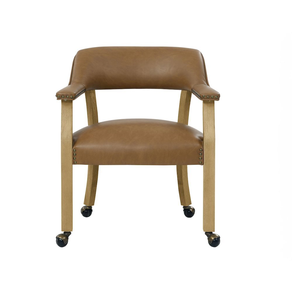 Camel Colored Captains Armchair with Rolling Casters. Picture 5