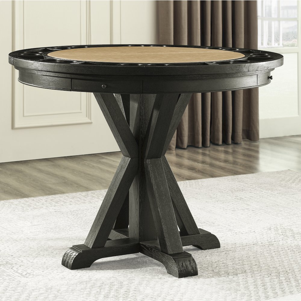 Rylie Dining Table with Game Top, Black Finish with Sand Vegan Leather. Picture 7