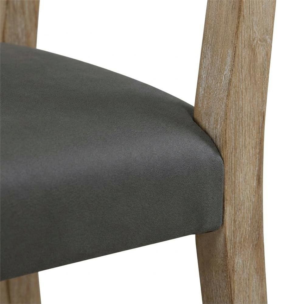 Rubberwood Dining Side Chair with Faux Leather Seat, Brown. Picture 7