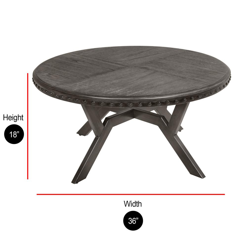 Round Cocktail Table, Gray finished paulownia veneers and metal base. Picture 2