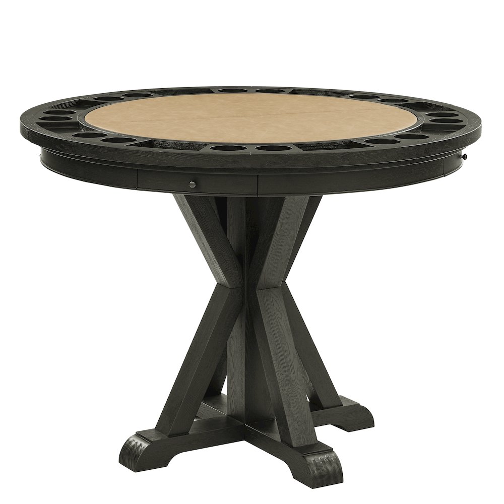 Rylie Counter Table with Game Top, Black Finish with Sand Vegan Leather. Picture 1