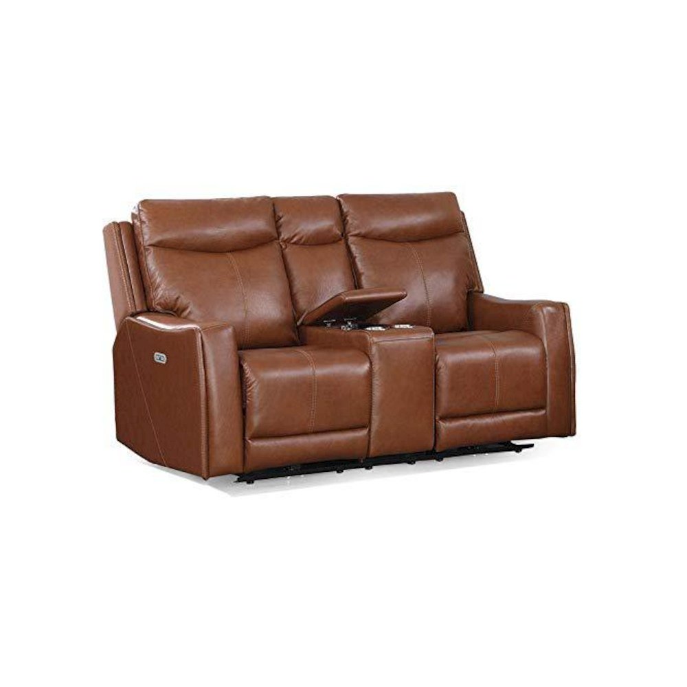 Power Loveseat Console Recliner - Caramel Leather, Caramel Leather. Picture 1
