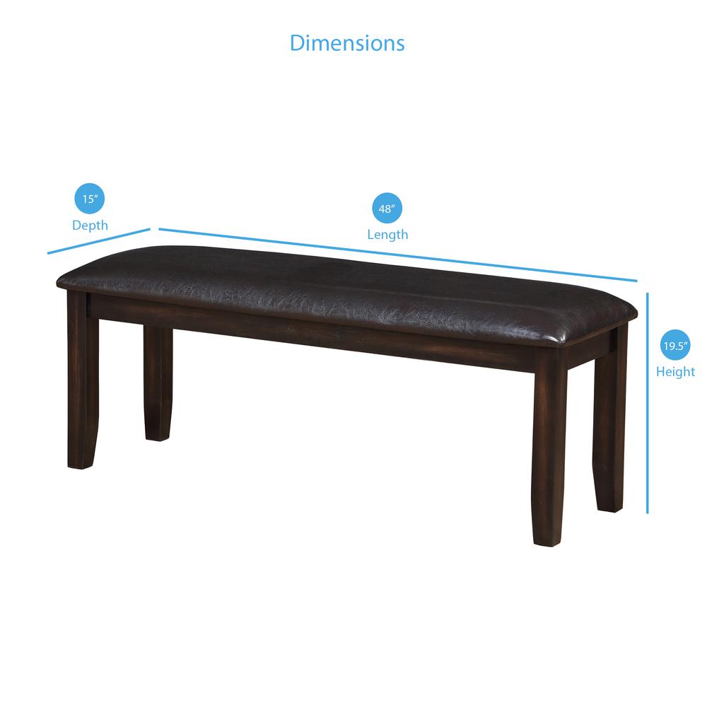 Dining Bench, Espresso Finish/ Dark Brown Vinyl. Picture 2