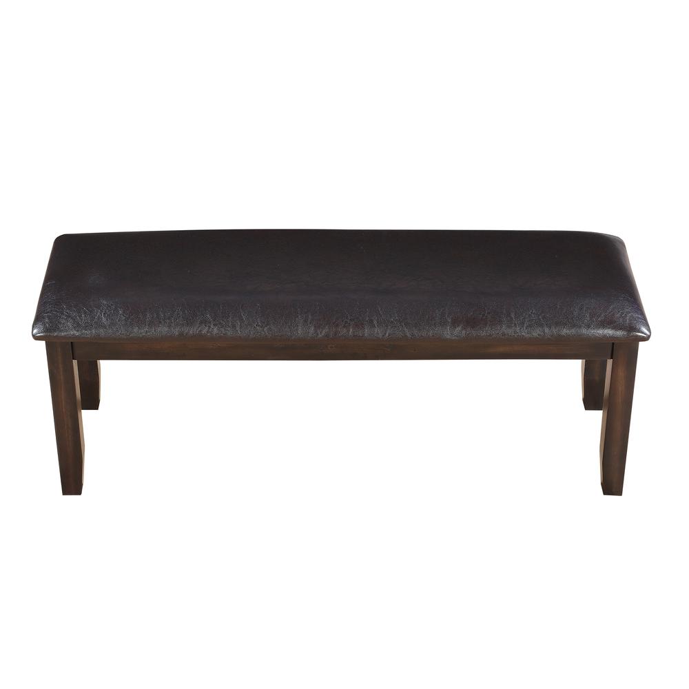 Dining Bench, Espresso Finish/ Dark Brown Vinyl. Picture 3