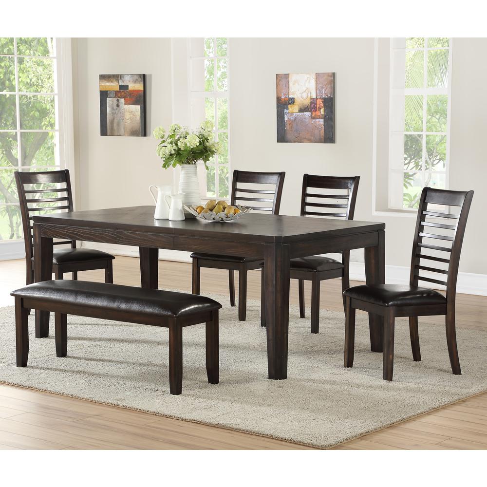 Dining Bench, Espresso Finish/ Dark Brown Vinyl. Picture 5