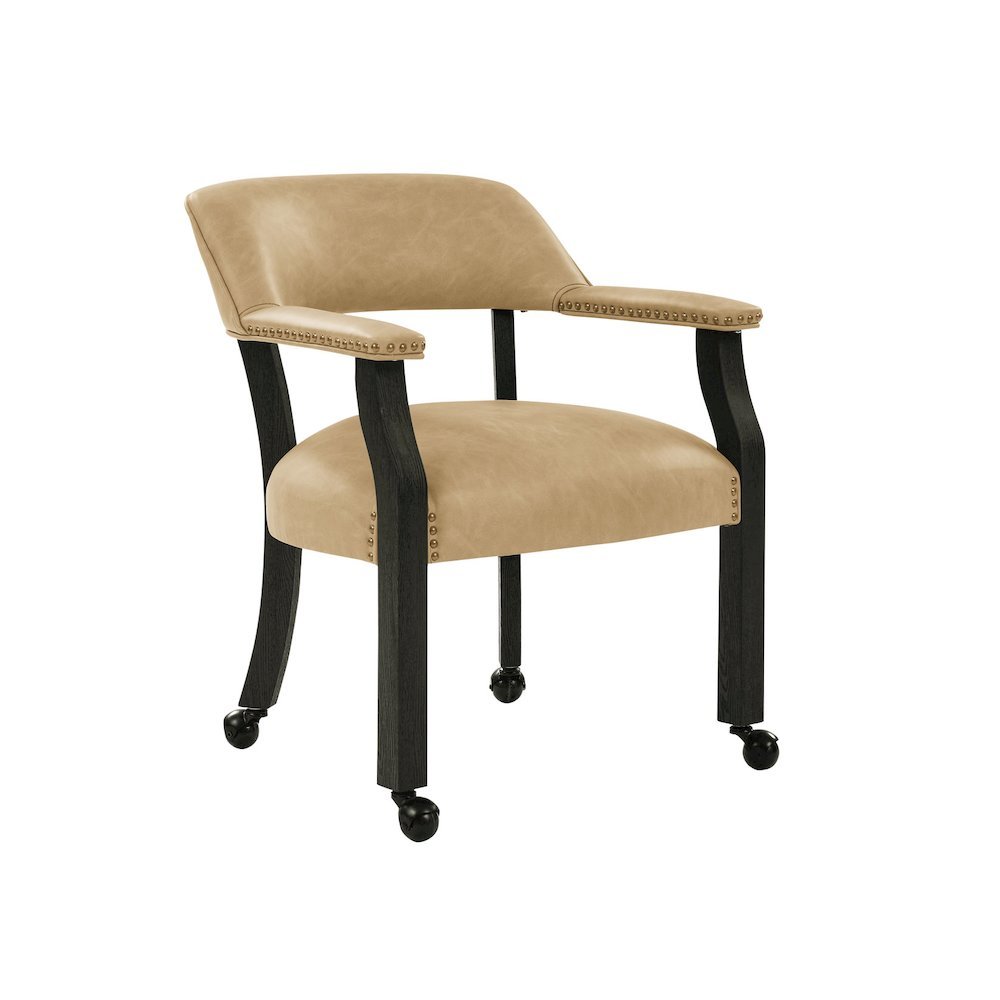 Sand Colored Captains Armchair with Rolling Casters. Picture 1