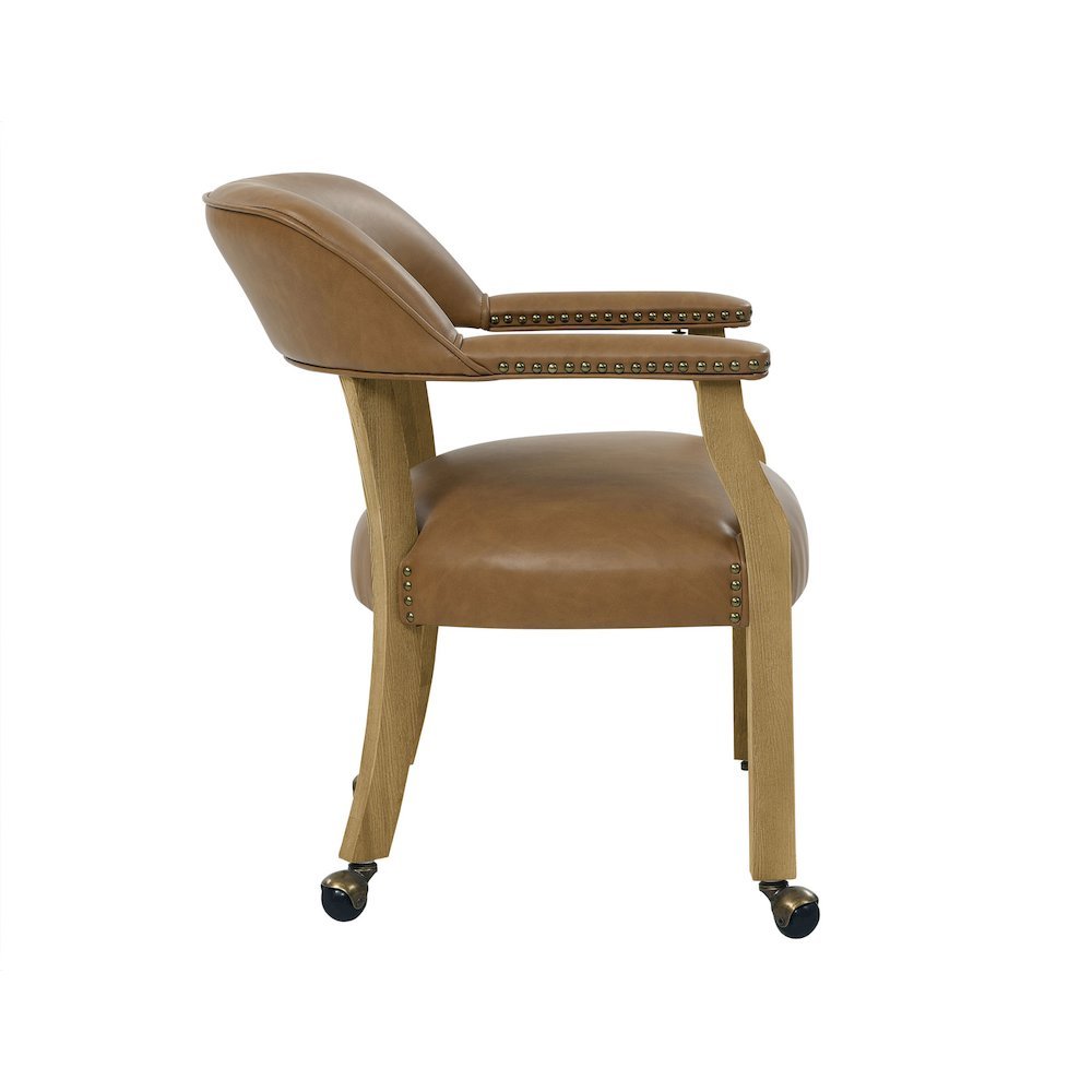 Camel Colored Captains Armchair with Rolling Casters. Picture 2