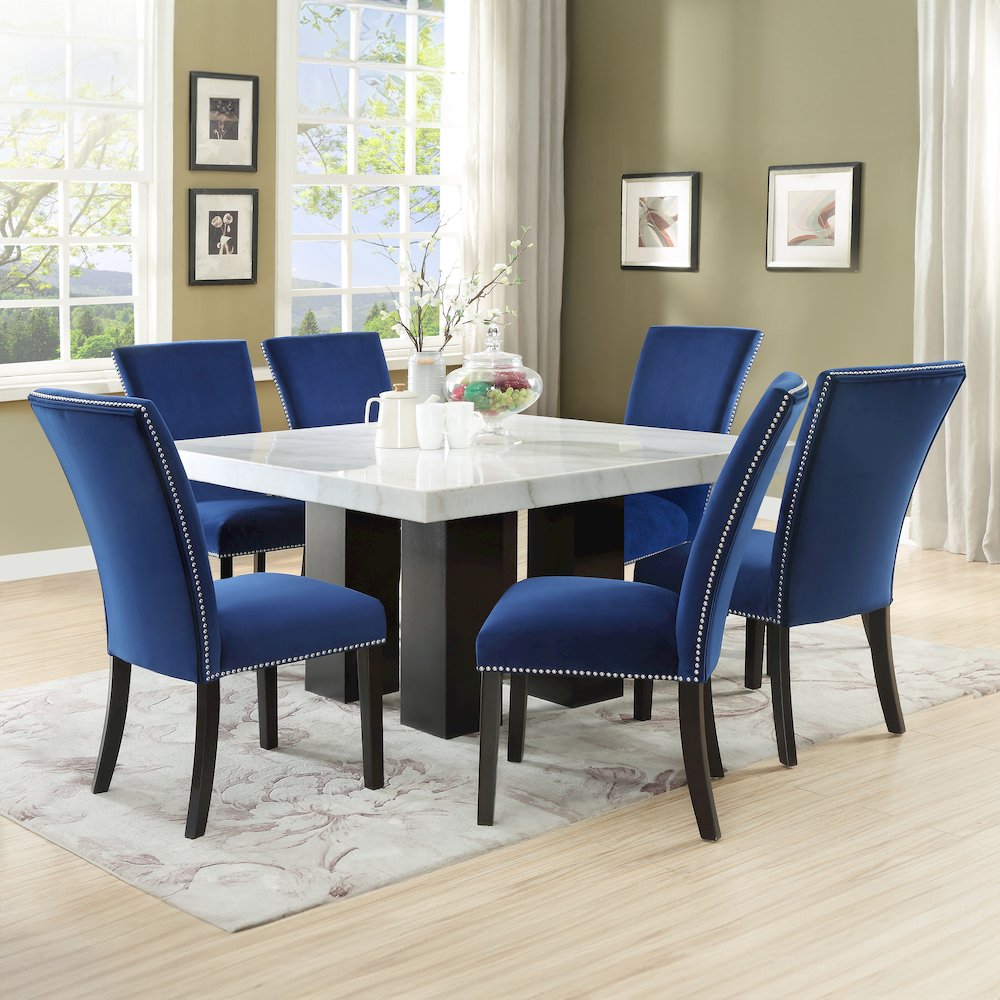 Camila Square 7PC Dining Set Blue Chair. Picture 4