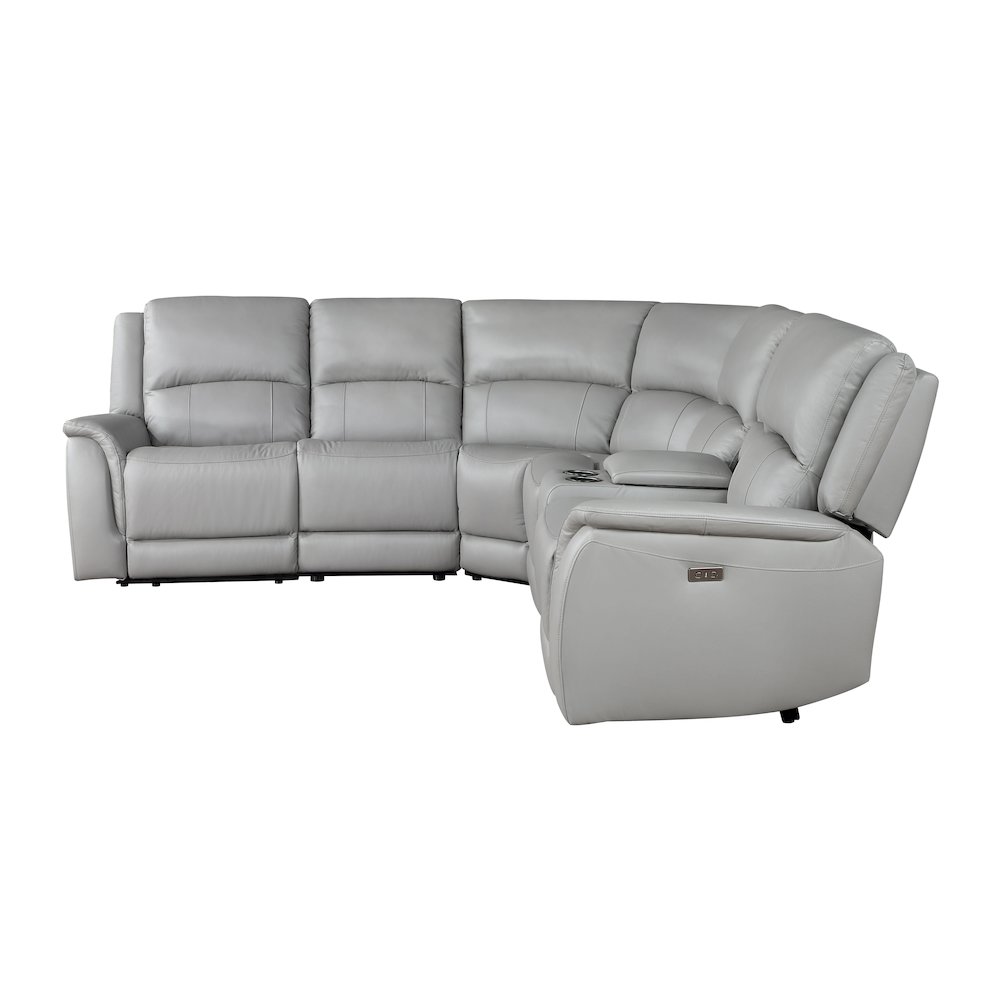 Alexandria 6-Piece Dual-Power Leather Reclining Sectional, Stone. Picture 1