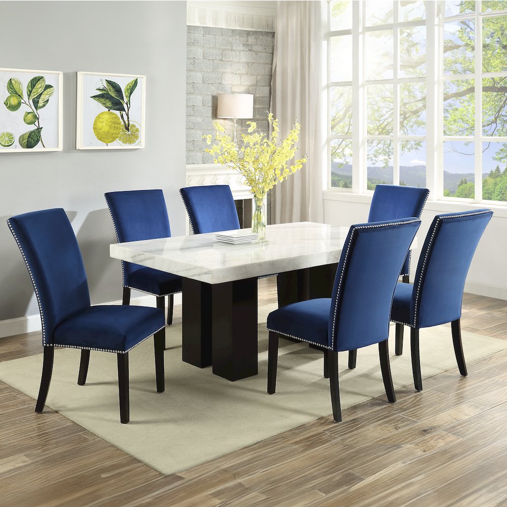 Camila 7PC Rectangle Dining Set Blue Chair. Picture 3