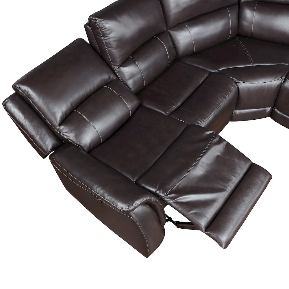 Alexandria 6-Piece Dual-Power Leather Reclining Sectiona, Chocolate. Picture 6