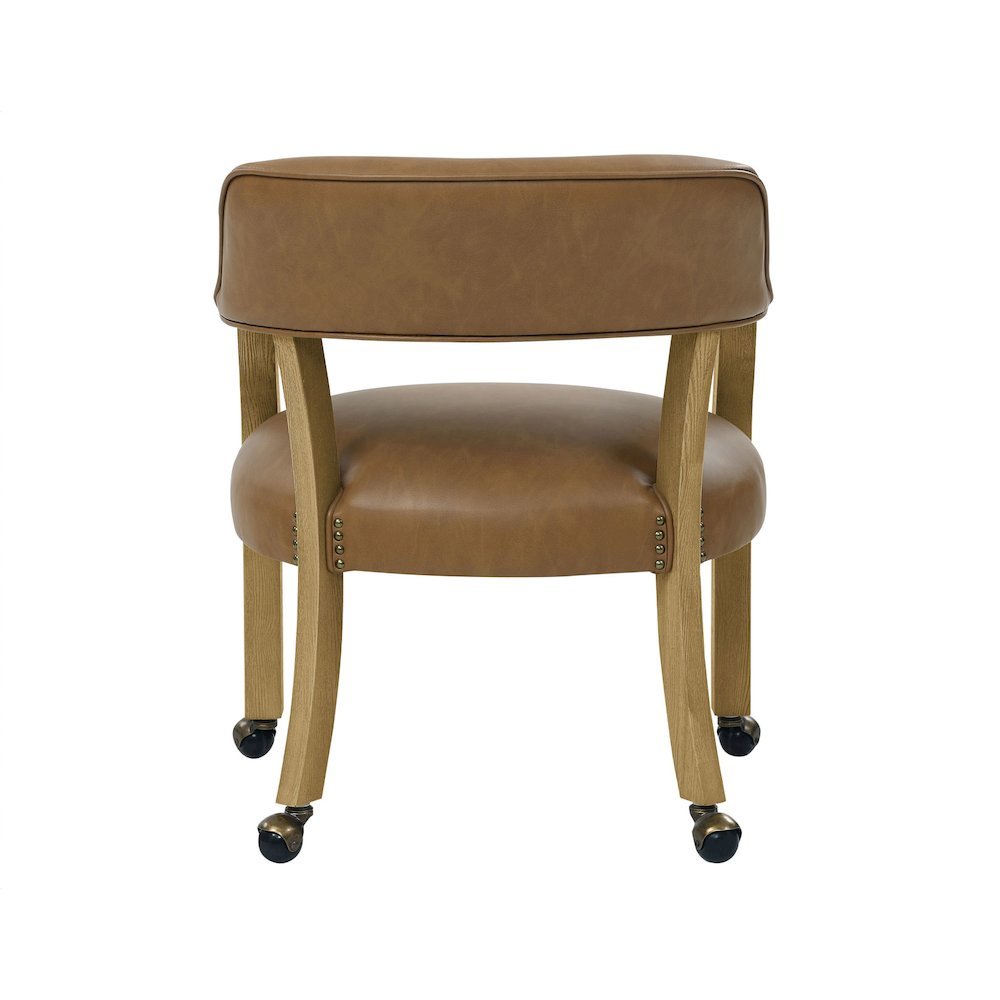 Camel Colored Captains Armchair with Rolling Casters. Picture 6
