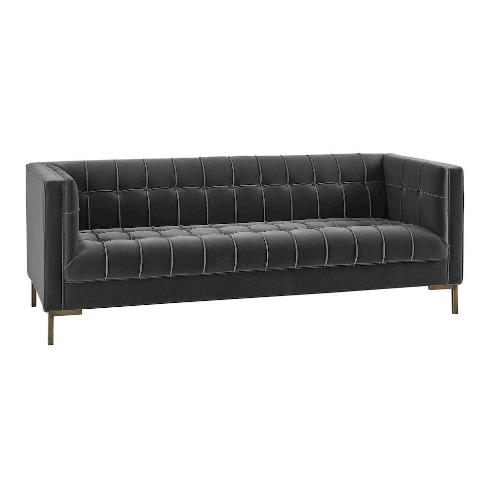 Isaac Channel Stitch Gray Velvet Sofa. Picture 1