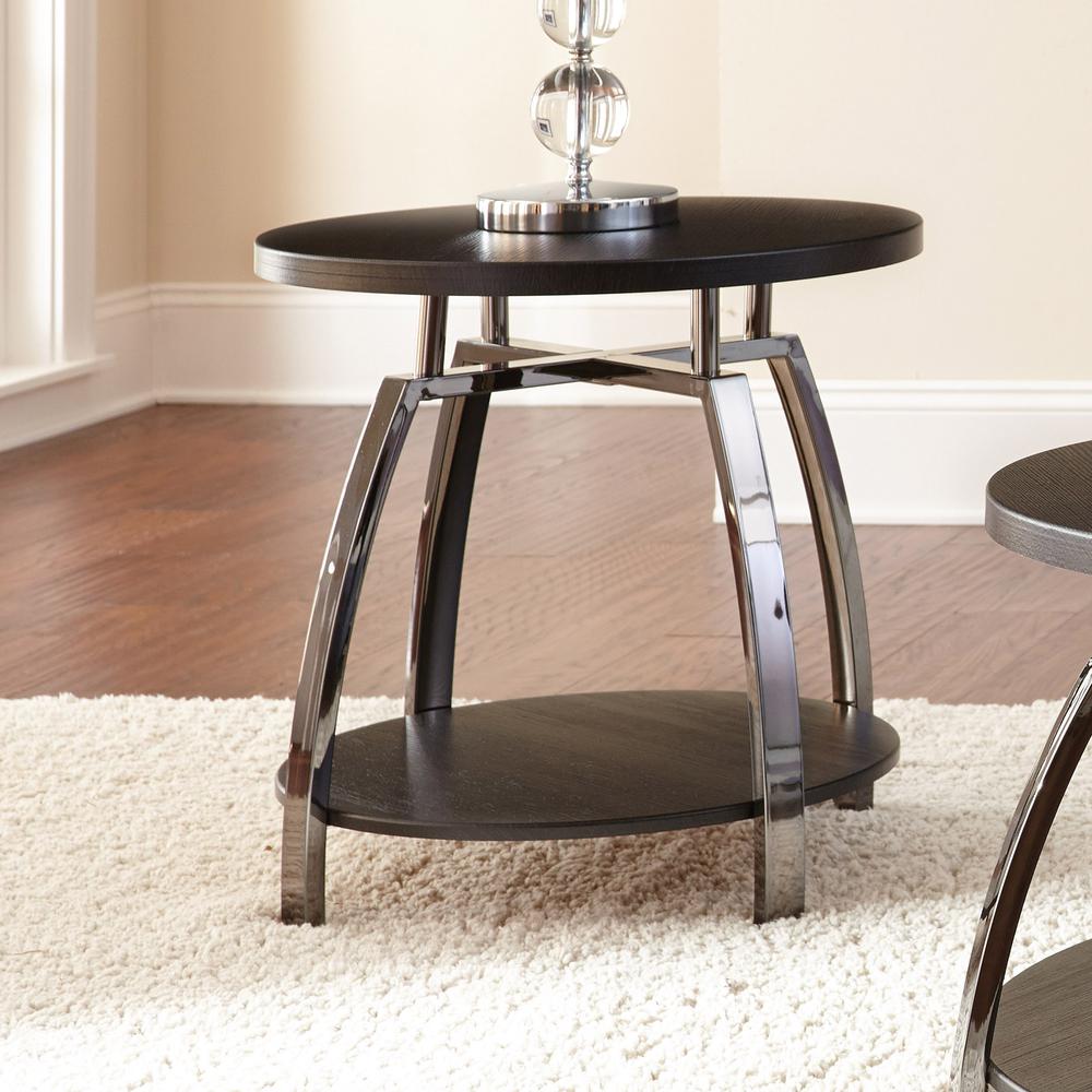 End Table, Espresso, Nickel. Picture 1