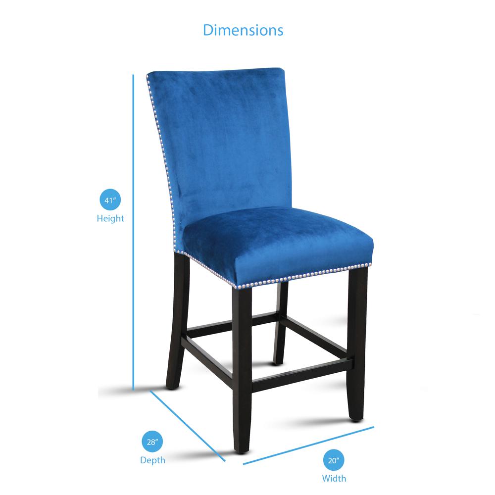 Camila Blue Velvet Counter Chair - set of 2. Picture 2